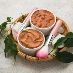 high angle fine powder bowls with brushes leaves